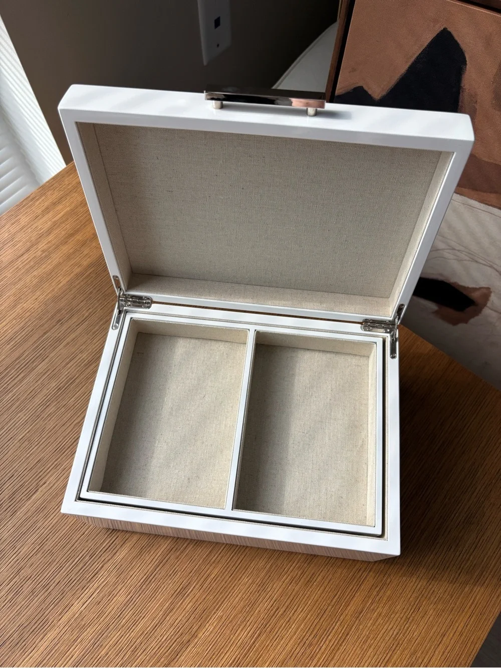 West Elm Mid-Century White Lacquer Jewelry Box